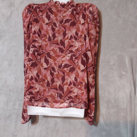 Joie Shirt S Pink & Red Boho Floral Poly-Chiffon Puff Sleeve Peasant Blouse - Picture 3 of 4